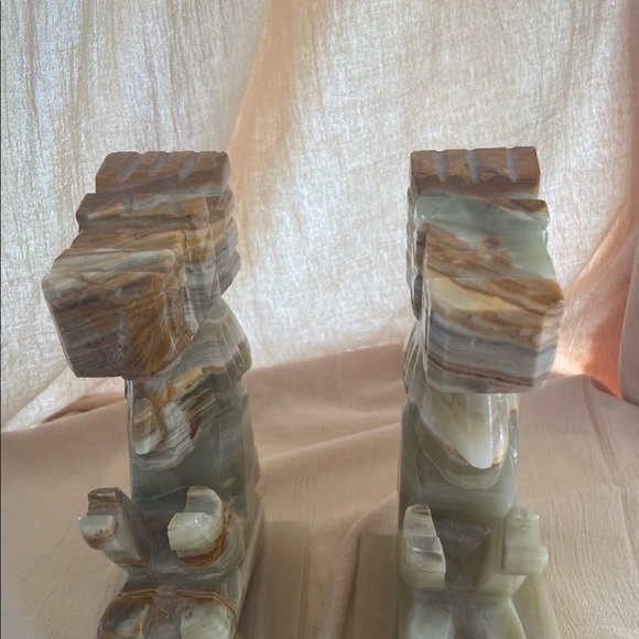 Vintage Jade Onyx Bookends Aztec Carved - Picture 5 of 5